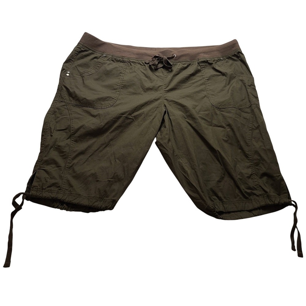 CG LCG Olive Green Cargo Capris Pants Plus Size 2X Ribbed Waist Drawstring